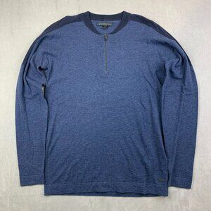 John Varvatos Men Sweater Medium Blue 1/4 Zip Henley Long Sleeve Merino Wool